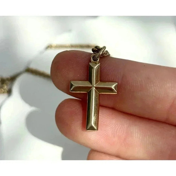 Vintage Gold Toned Chainlink Cross Choker Style Pendant Necklace - 13" - Picture 5 of 7